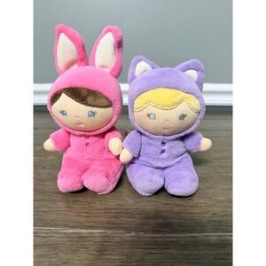 Gund Baby Plush Doll Set Rosabella Pink Bunny & Aster Purple Cat